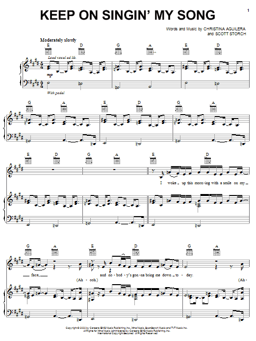 Christina Aguilera Keep On Singin' My Song sheet music notes and chords arranged for Piano, Vocal & Guitar Chords (Right-Hand Melody)