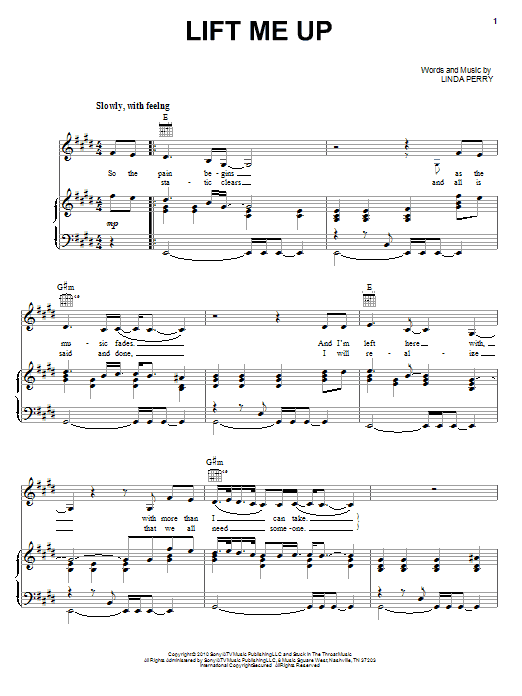 Christina Aguilera Lift Me Up sheet music notes and chords arranged for Piano, Vocal & Guitar Chords (Right-Hand Melody)