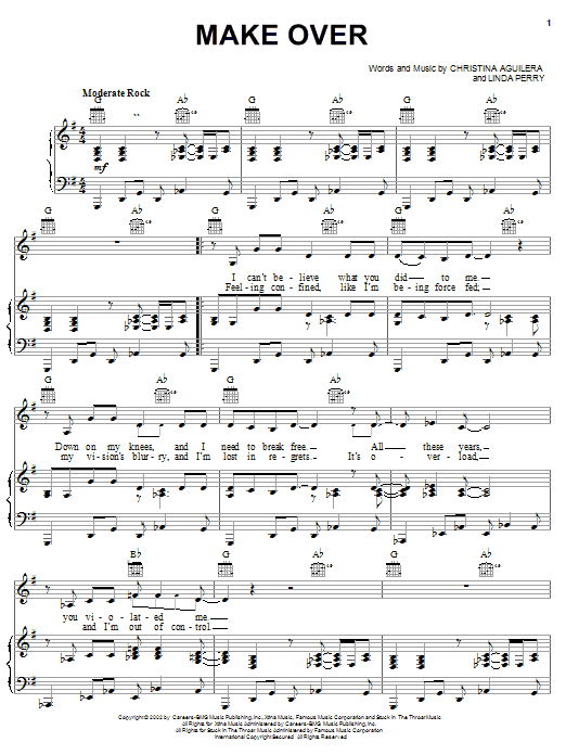 Christina Aguilera Make Over sheet music notes and chords arranged for Piano, Vocal & Guitar Chords (Right-Hand Melody)