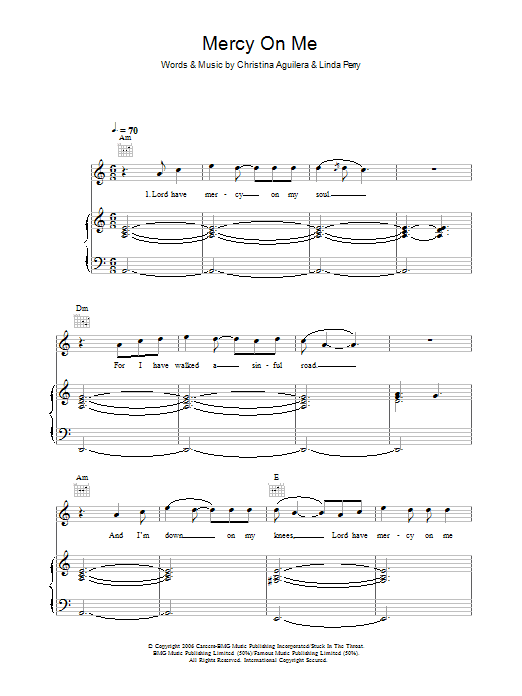Christina Aguilera Mercy On Me sheet music notes and chords arranged for Piano, Vocal & Guitar Chords (Right-Hand Melody)