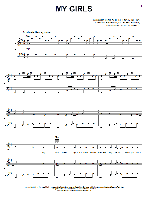 Christina Aguilera My Girls sheet music notes and chords arranged for Piano, Vocal & Guitar Chords (Right-Hand Melody)