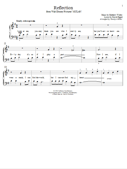 Christina Aguilera Reflection (Pop Version) (from Mulan) (arr. Carolyn Miller) sheet music notes and chords arranged for Educational Piano