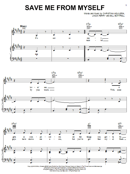 Christina Aguilera Save Me From Myself sheet music notes and chords arranged for Piano, Vocal & Guitar Chords (Right-Hand Melody)