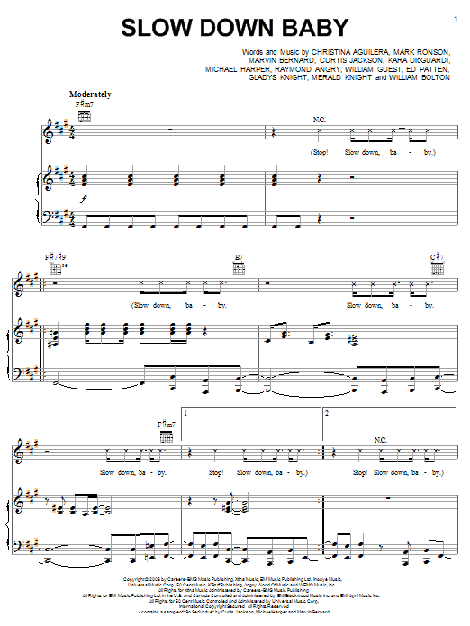 Christina Aguilera Slow Down Baby sheet music notes and chords arranged for Piano, Vocal & Guitar Chords (Right-Hand Melody)