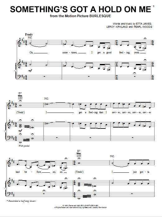 Christina Aguilera Something's Got A Hold On Me sheet music notes and chords arranged for Piano, Vocal & Guitar Chords (Right-Hand Melody)