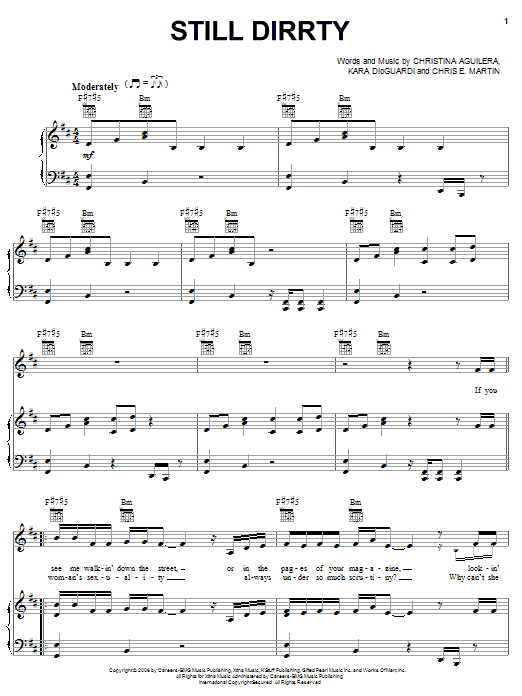 Christina Aguilera Still Dirrty sheet music notes and chords arranged for Piano, Vocal & Guitar Chords (Right-Hand Melody)