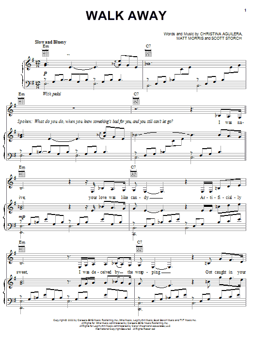 Christina Aguilera Walk Away sheet music notes and chords arranged for Piano, Vocal & Guitar Chords