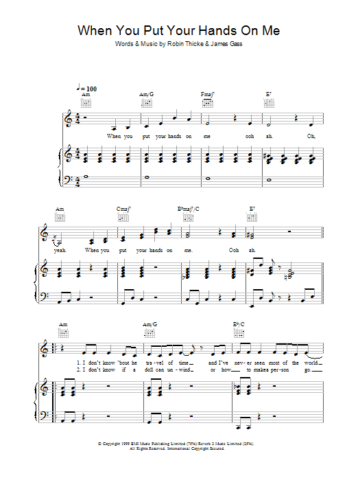 Christina Aguilera When You Put Your Hands On Me sheet music notes and chords arranged for Piano, Vocal & Guitar Chords