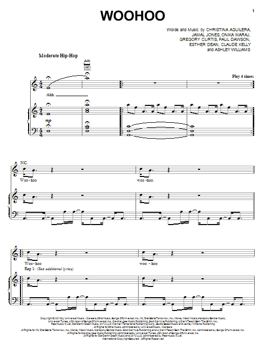 Christina Aguilera Woohoo sheet music notes and chords arranged for Piano, Vocal & Guitar Chords (Right-Hand Melody)