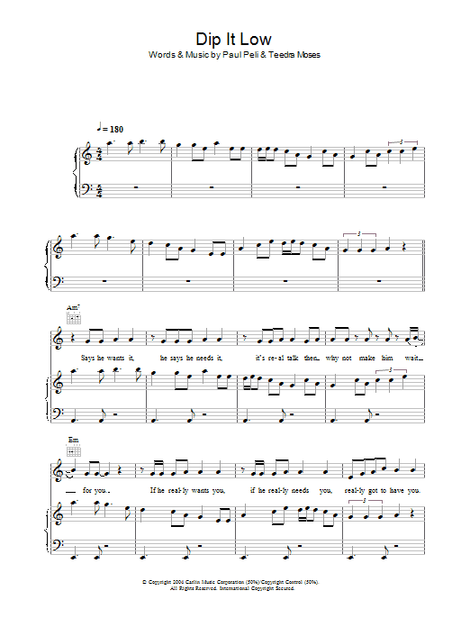 Christina Milian Dip It Low sheet music notes and chords arranged for Piano, Vocal & Guitar Chords