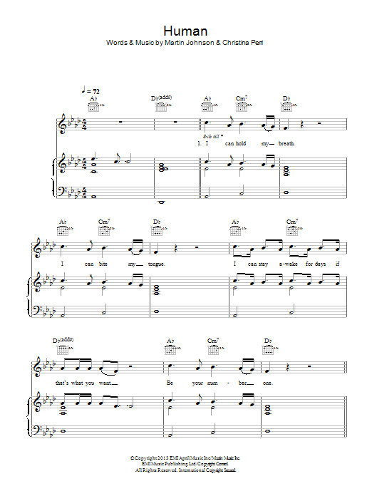 Christina Perri Human sheet music notes and chords arranged for Easy Guitar