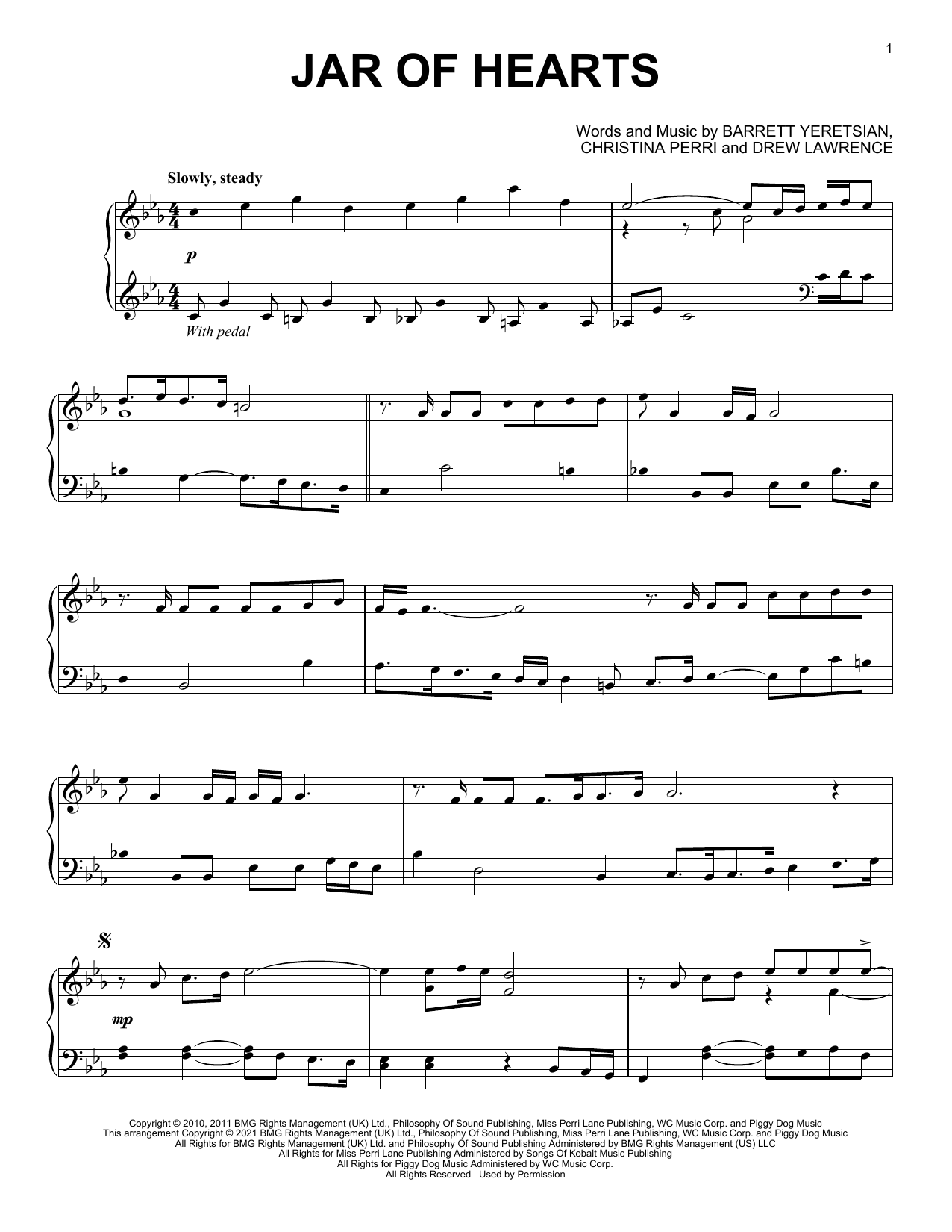 Christina Perri Jar Of Hearts [Classical version] sheet music notes and chords arranged for Piano Solo