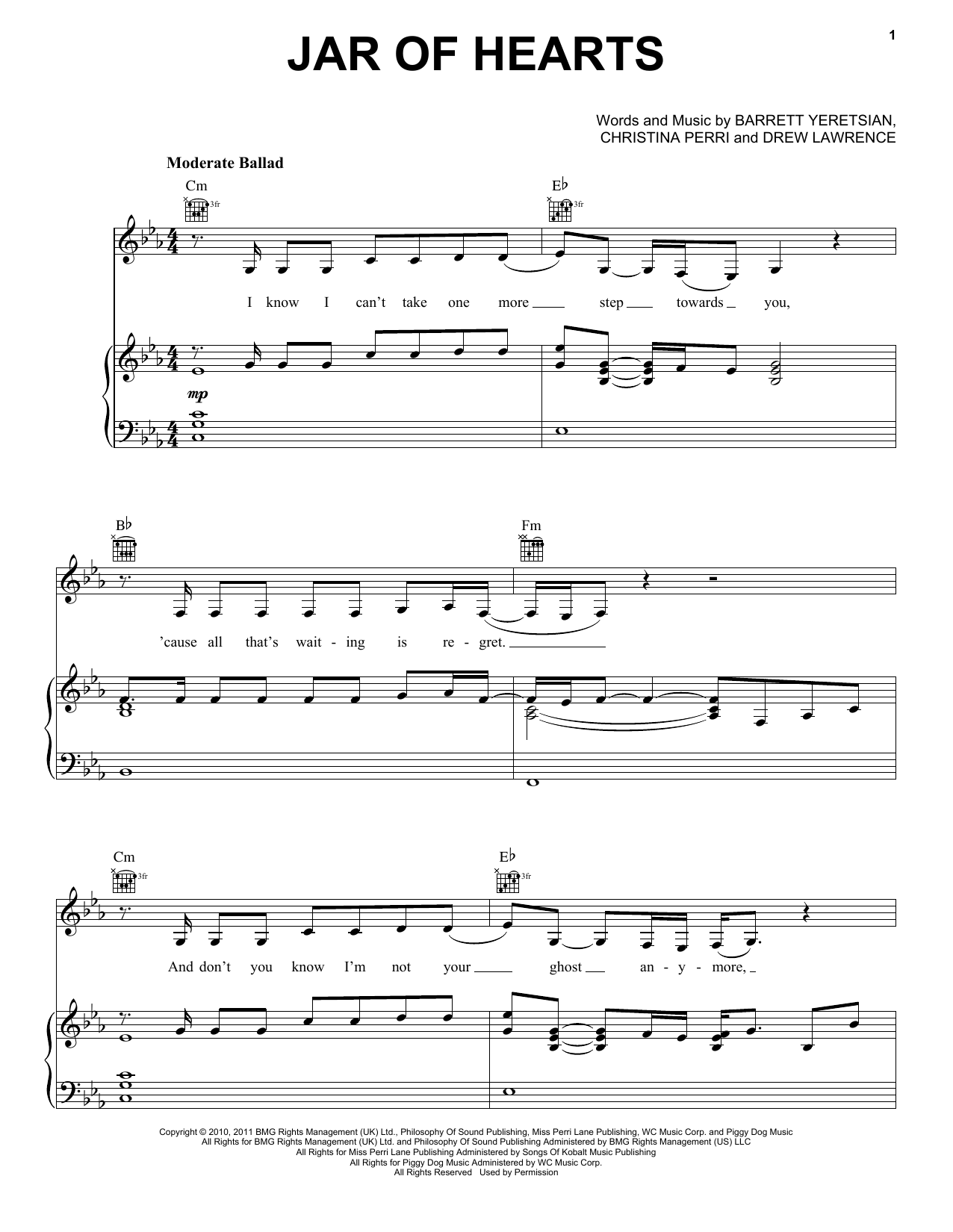 Christina Perri Jar Of Hearts sheet music notes and chords arranged for Piano, Vocal & Guitar Chords (Right-Hand Melody)