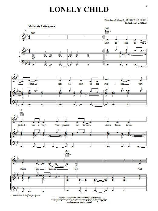 Christina Perri Lonely Child sheet music notes and chords arranged for Piano, Vocal & Guitar Chords (Right-Hand Melody)