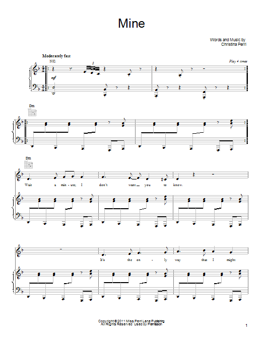 Christina Perri Mine sheet music notes and chords arranged for Piano, Vocal & Guitar Chords (Right-Hand Melody)