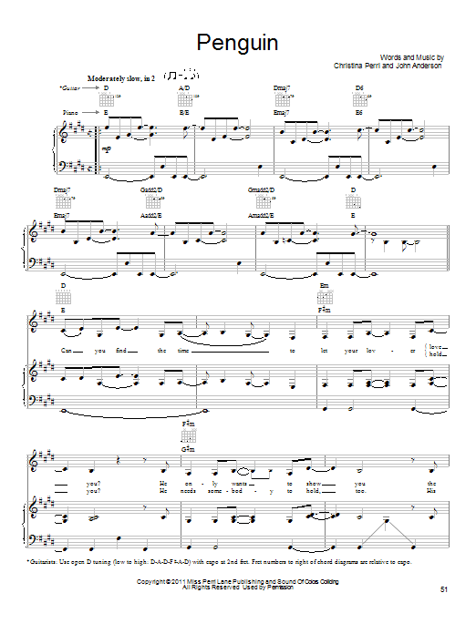 Christina Perri Penguin sheet music notes and chords arranged for Piano, Vocal & Guitar Chords (Right-Hand Melody)