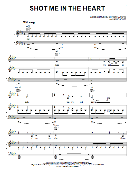 Christina Perri Shot Me In The Heart sheet music notes and chords arranged for Piano, Vocal & Guitar Chords (Right-Hand Melody)