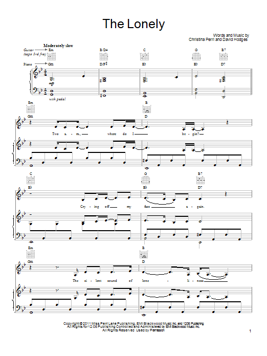 Christina Perri The Lonely sheet music notes and chords arranged for Piano, Vocal & Guitar Chords (Right-Hand Melody)