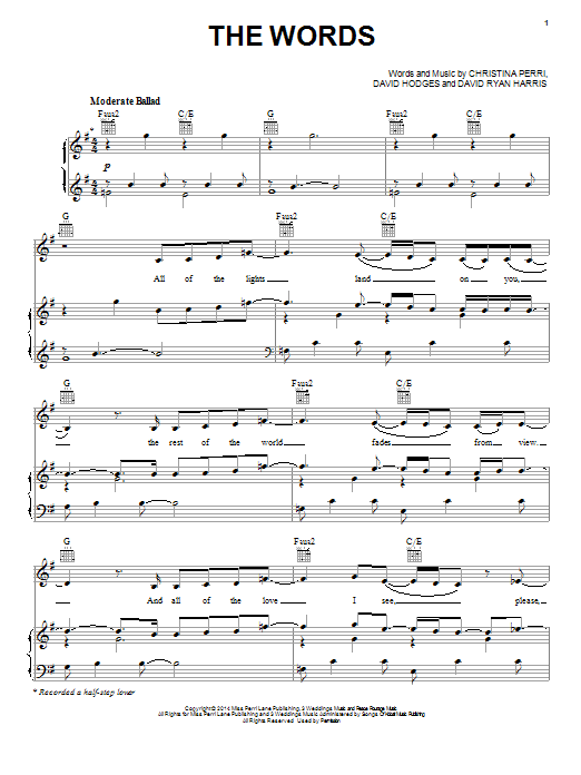 Christina Perri The Words sheet music notes and chords arranged for Piano, Vocal & Guitar Chords (Right-Hand Melody)
