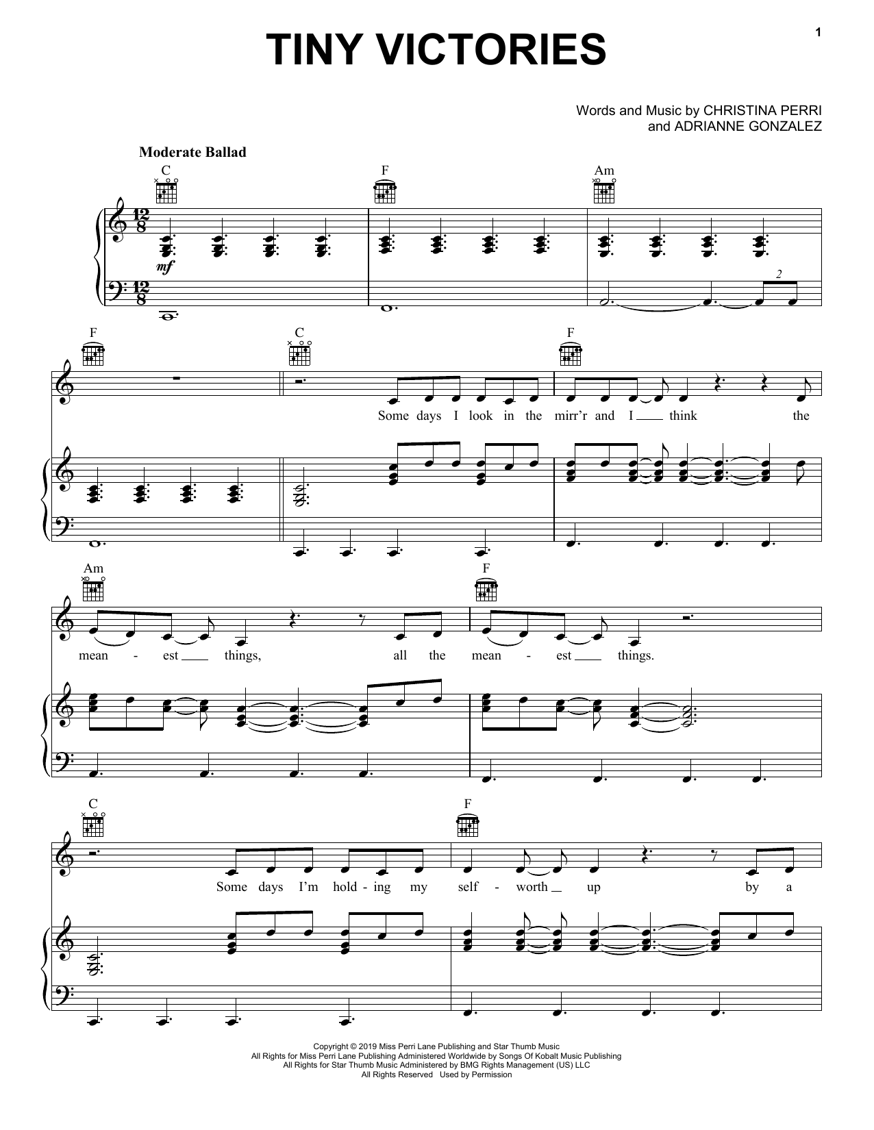 Christina Perri Tiny Victories sheet music notes and chords arranged for Piano, Vocal & Guitar Chords (Right-Hand Melody)