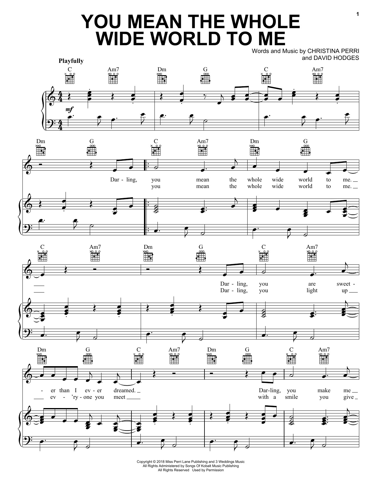 Christina Perri You Mean The Whole Wide World To Me sheet music notes and chords arranged for Piano, Vocal & Guitar Chords (Right-Hand Melody)