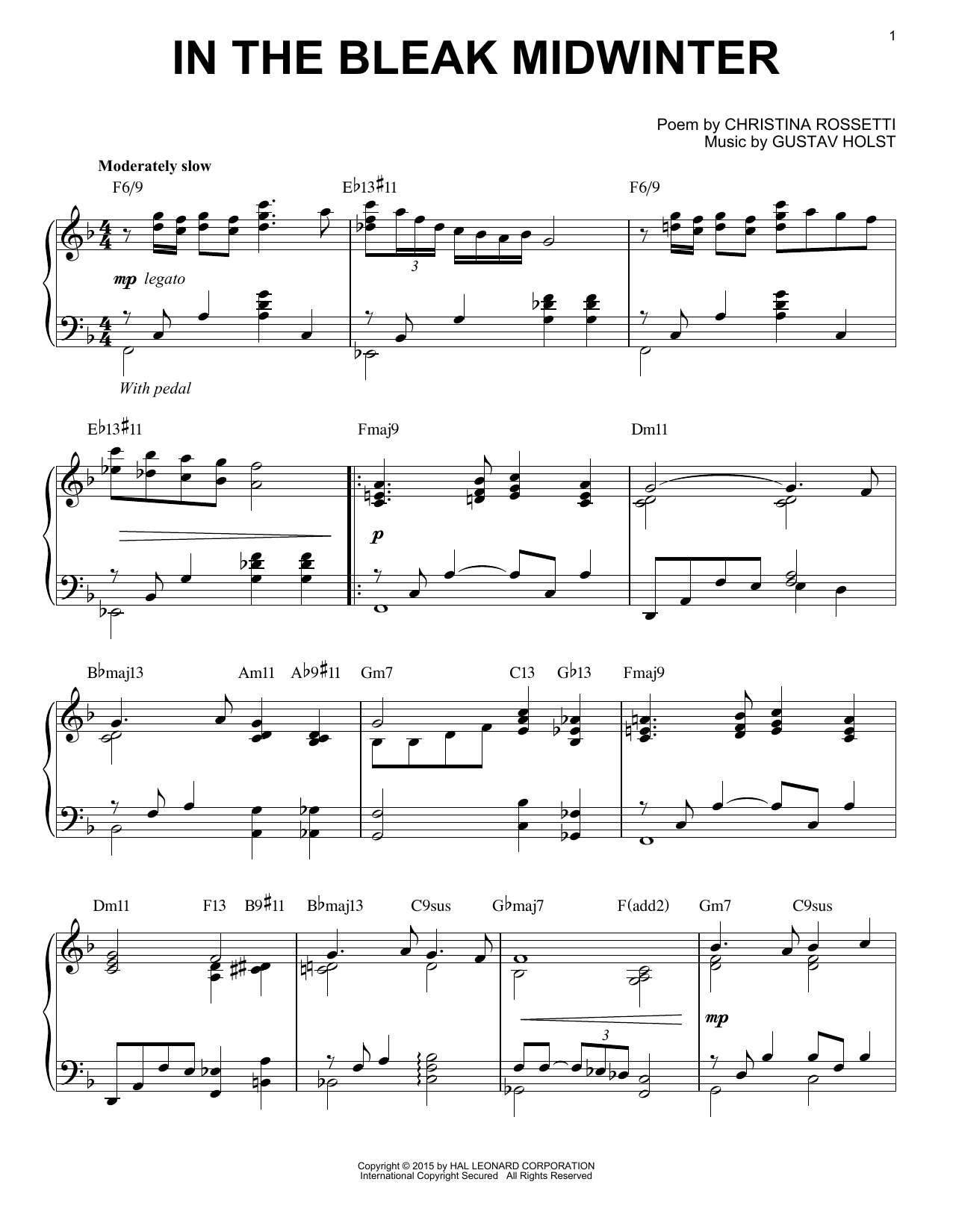 Christina Rossetti In The Bleak Midwinter [Jazz version] (arr. Brent Edstrom) sheet music notes and chords arranged for Piano Solo