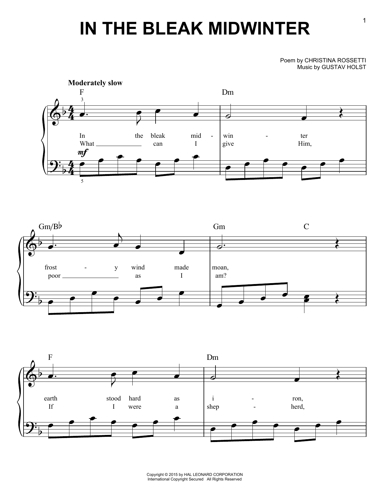 Christina Rossetti In The Bleak Midwinter sheet music notes and chords arranged for Cello Solo