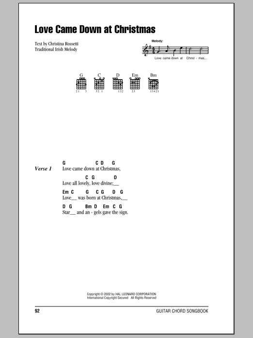 Christina Rossetti Love Came Down At Christmas sheet music notes and chords arranged for Ukulele Chords/Lyrics