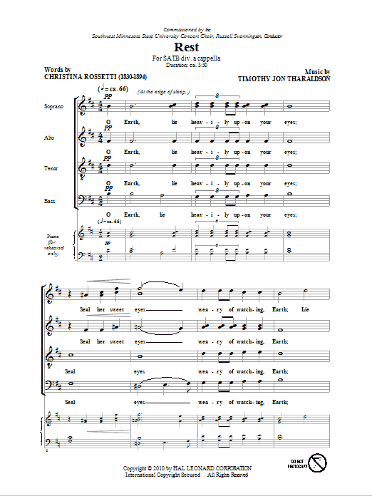 Christina Rossetti Rest sheet music notes and chords arranged for SATB Choir