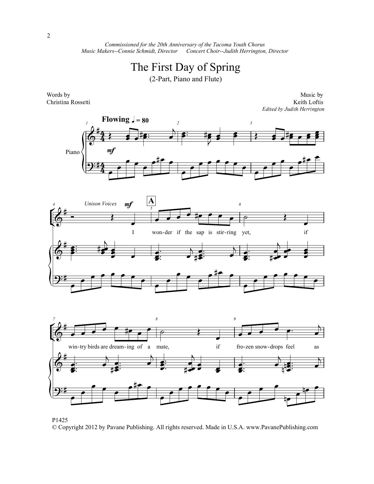 Christina Rossetti The First Day of Spring sheet music notes and chords arranged for 2-Part Choir