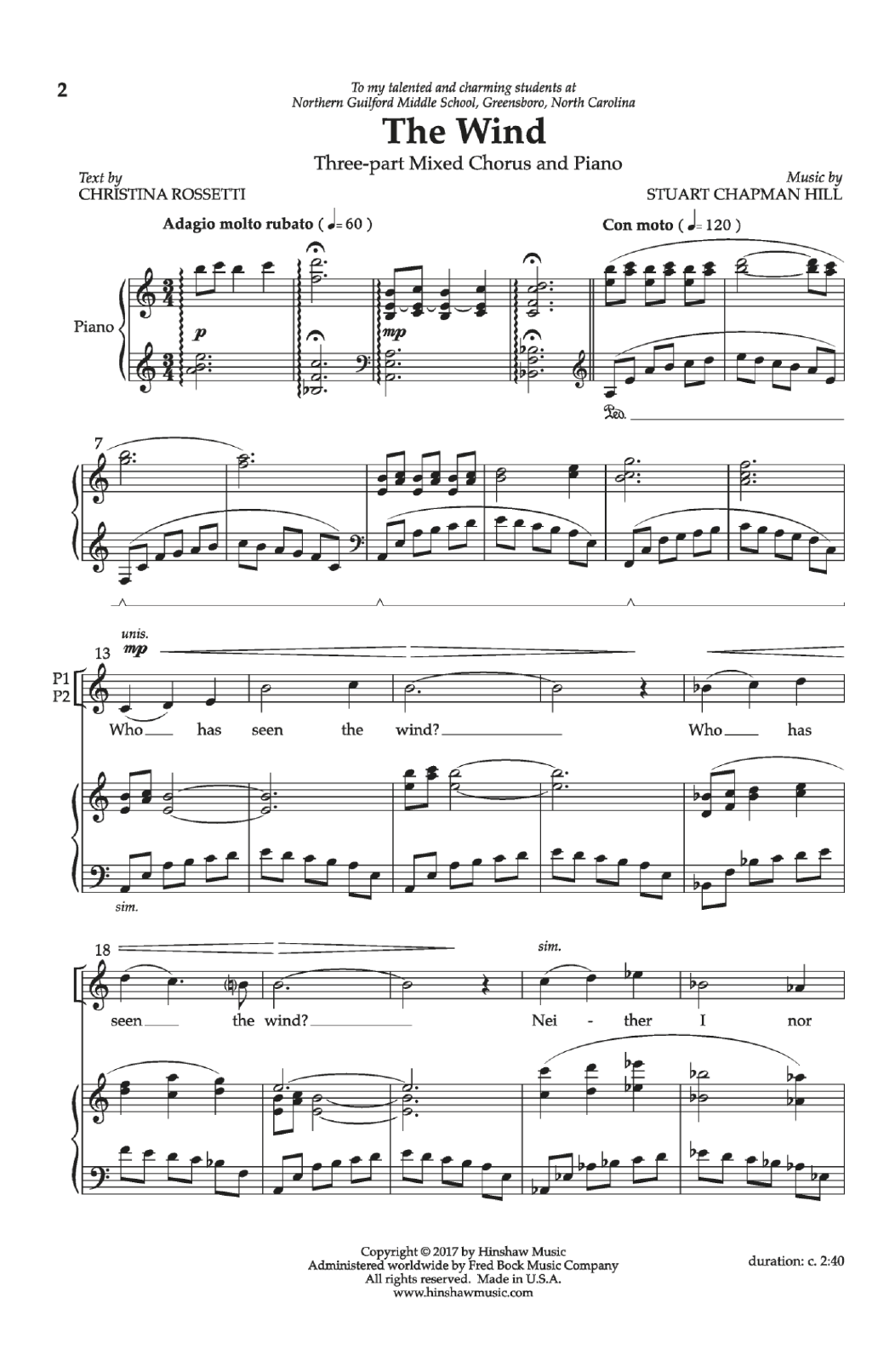 Christina Rossetti The Wind sheet music notes and chords arranged for 3-Part Mixed Choir