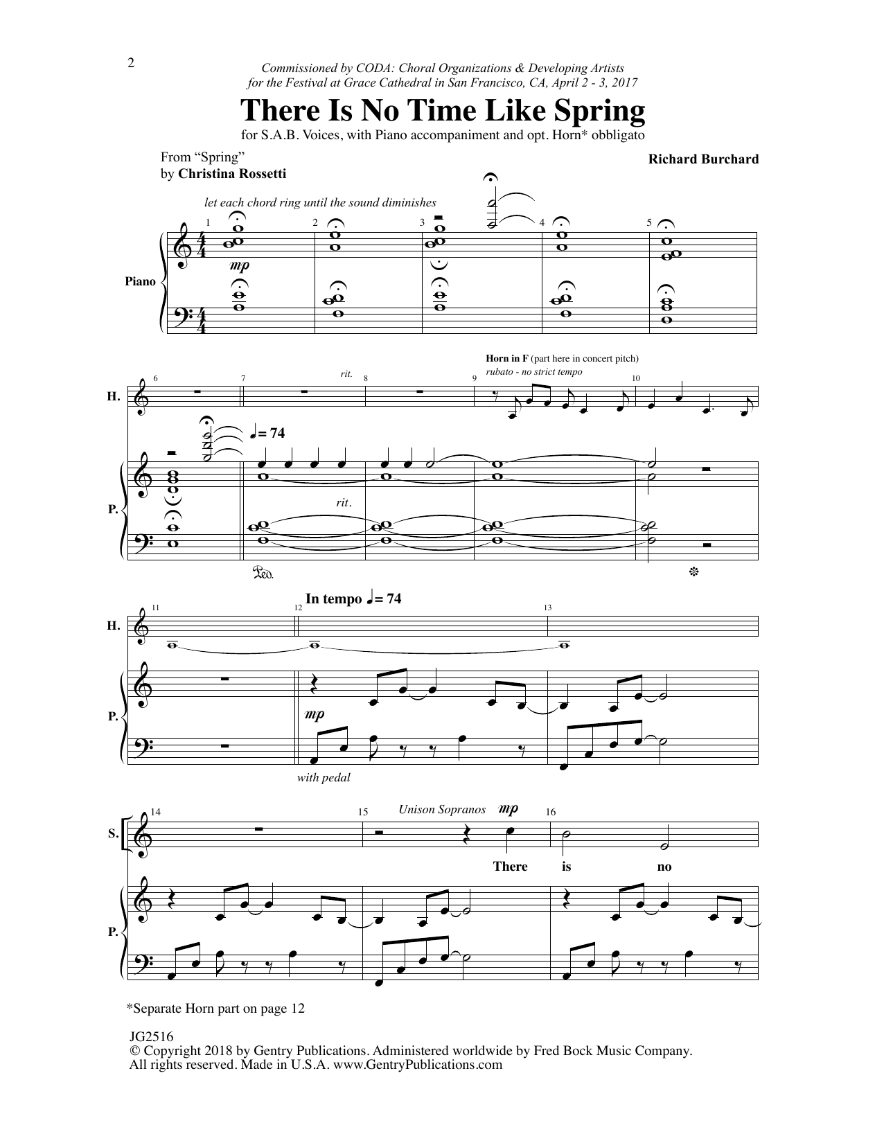 Christina Rossetti There Is No Time like Spring sheet music notes and chords arranged for SAB Choir