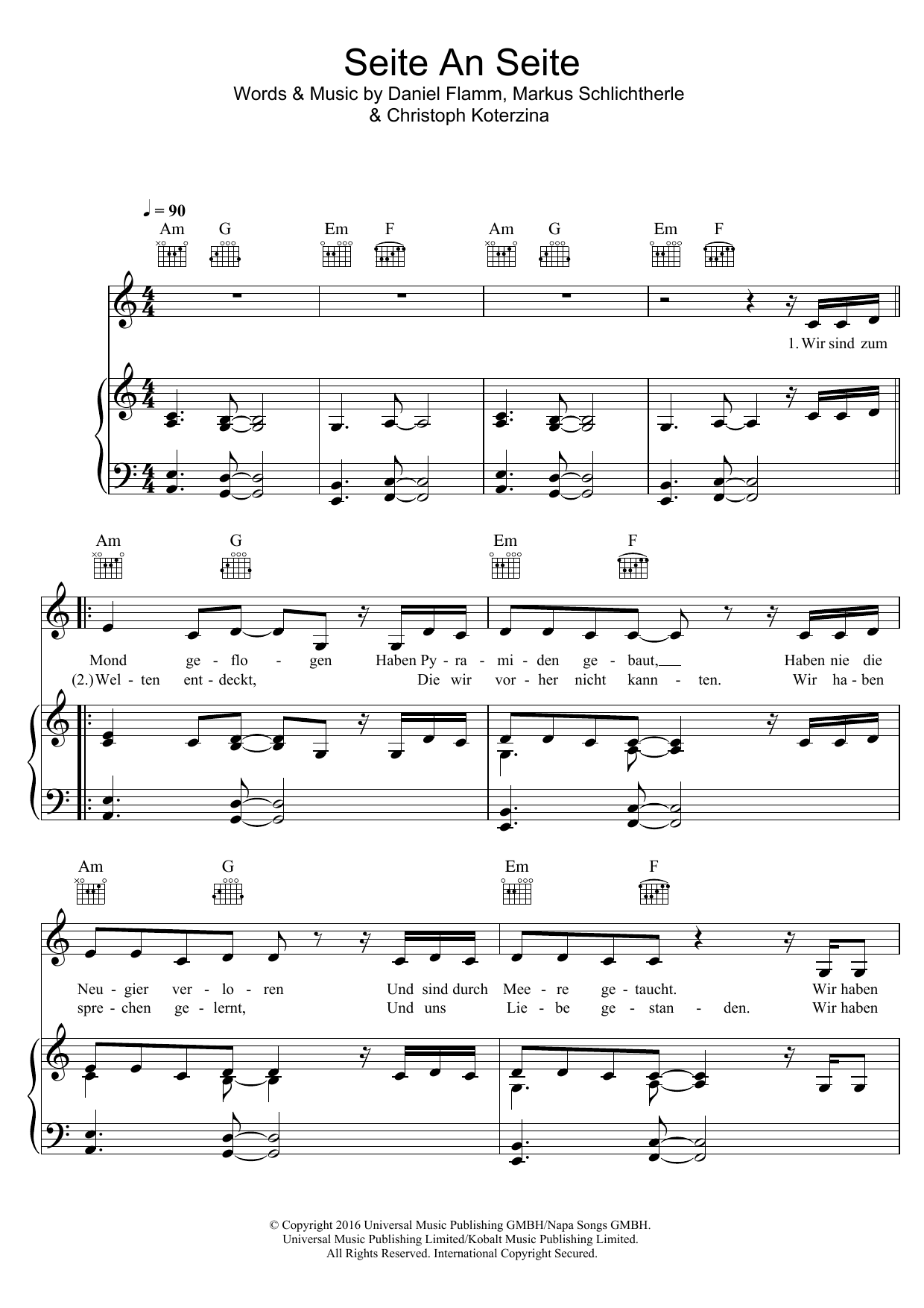 Christina Stürmer Seite An Seite sheet music notes and chords arranged for Piano, Vocal & Guitar Chords (Right-Hand Melody)