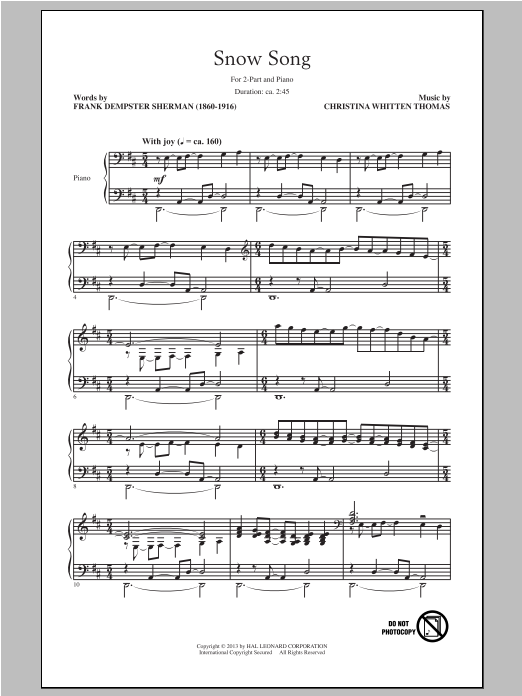 Christina Whitten Thomas Snow Song sheet music notes and chords arranged for 2-Part Choir