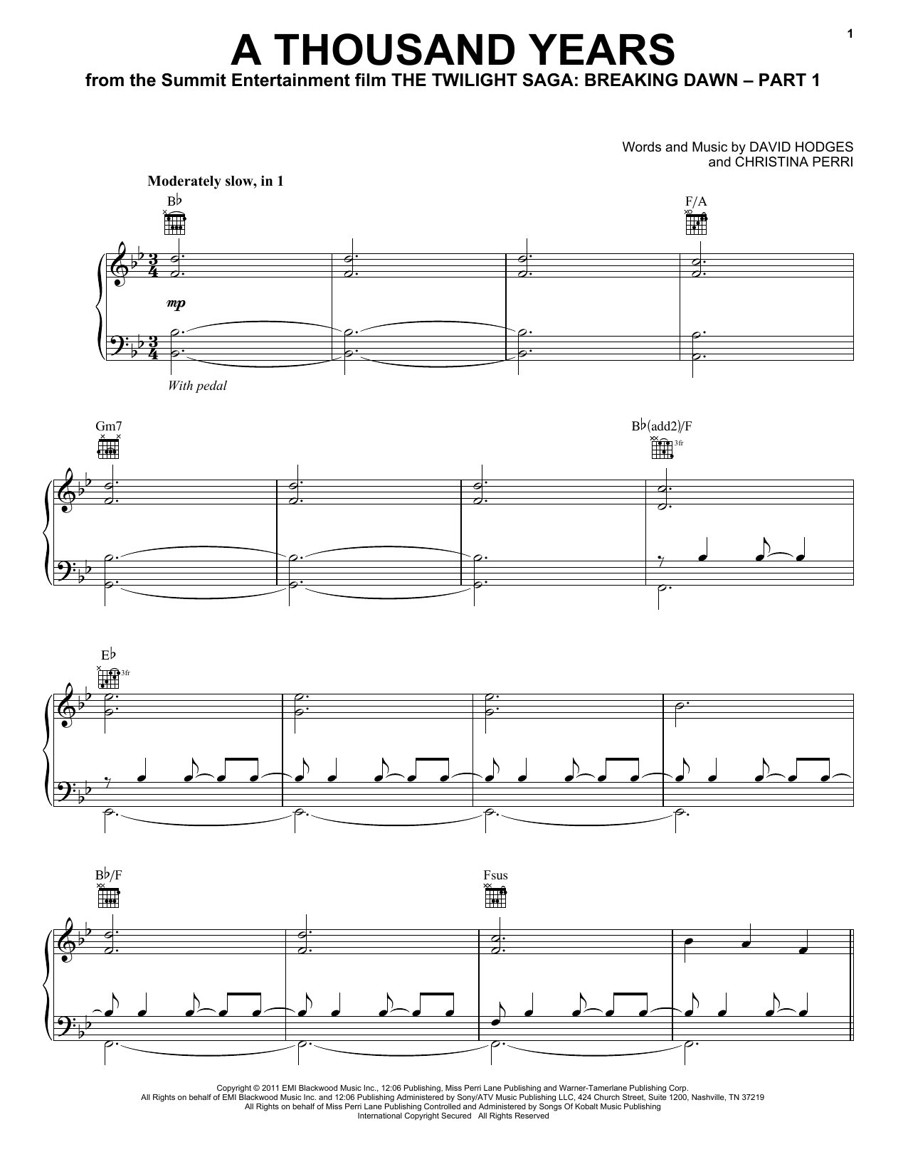 Christina Perri A Thousand Years sheet music notes and chords. Download Printable PDF.