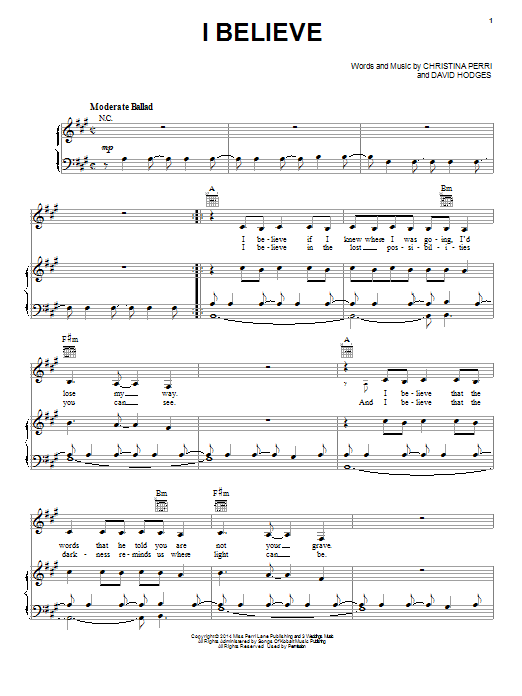 Christina Perri I Believe sheet music notes and chords arranged for Piano, Vocal & Guitar Chords (Right-Hand Melody)