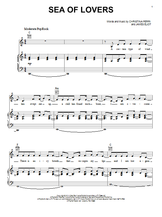 Christina Perri Sea Of Lovers sheet music notes and chords arranged for Piano, Vocal & Guitar Chords (Right-Hand Melody)