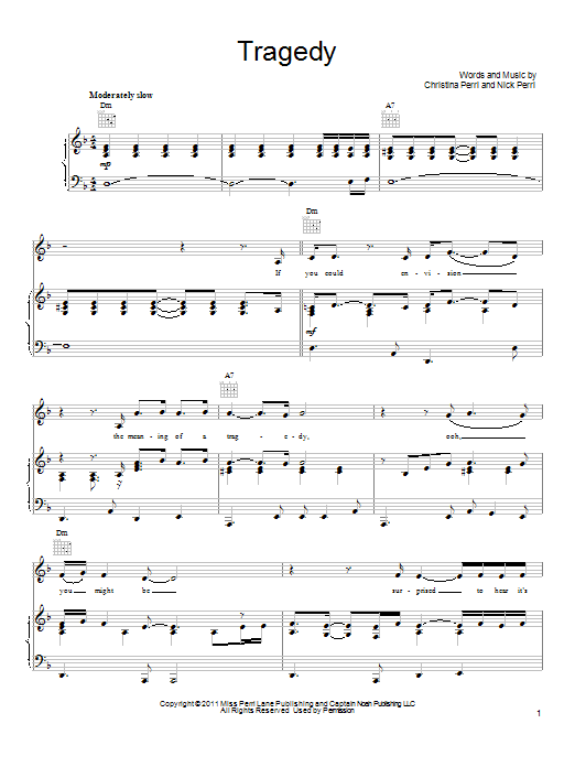 Christina Perri Tragedy sheet music notes and chords arranged for Piano, Vocal & Guitar Chords (Right-Hand Melody)