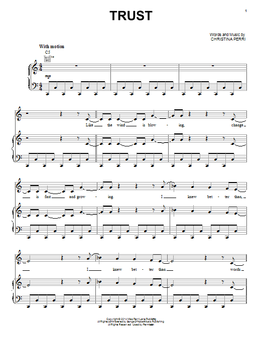 Christina Perri Trust sheet music notes and chords arranged for Piano, Vocal & Guitar Chords (Right-Hand Melody)