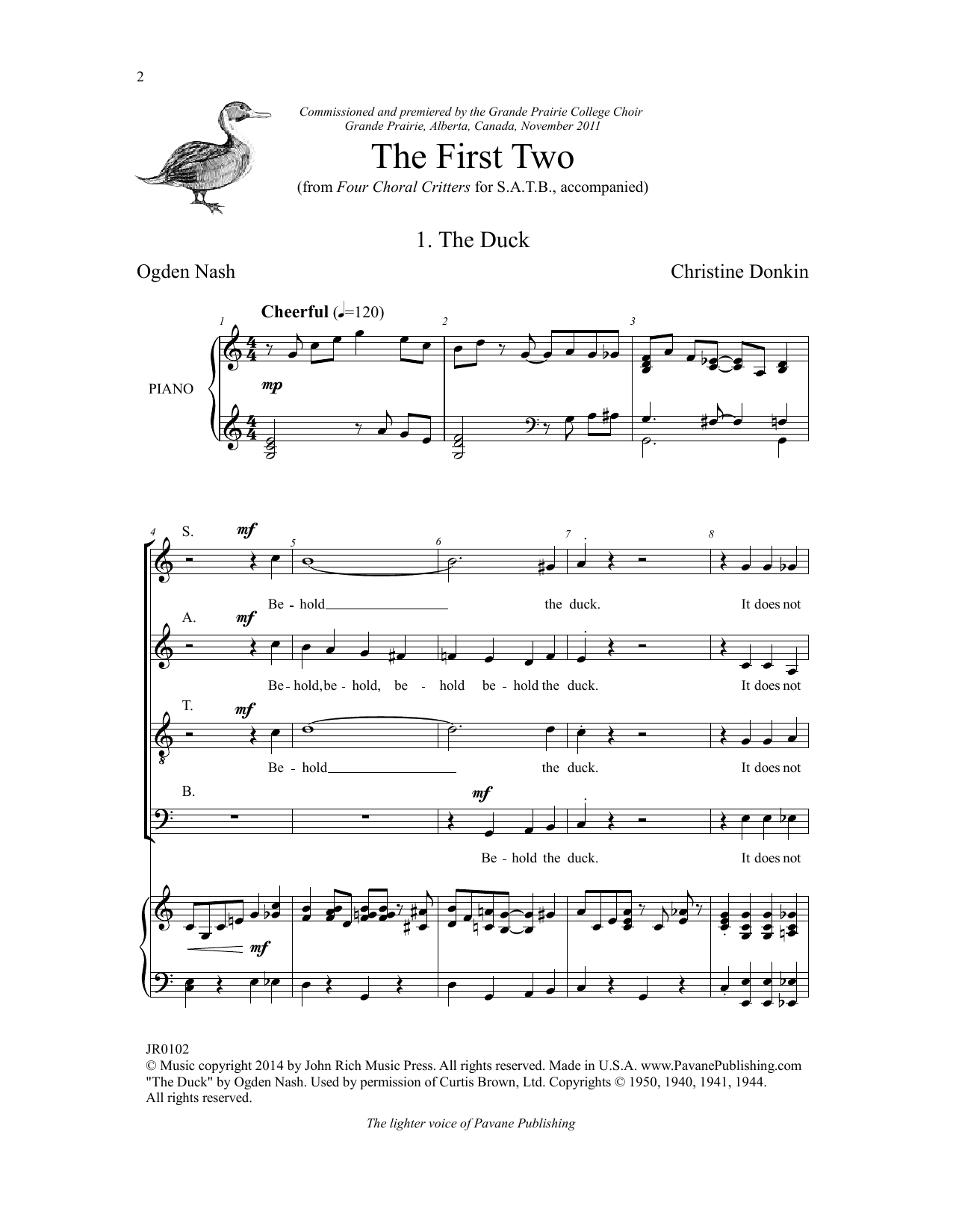 Christine Donkin Four Choral Critters - The First Two sheet music notes and chords arranged for SATB Choir