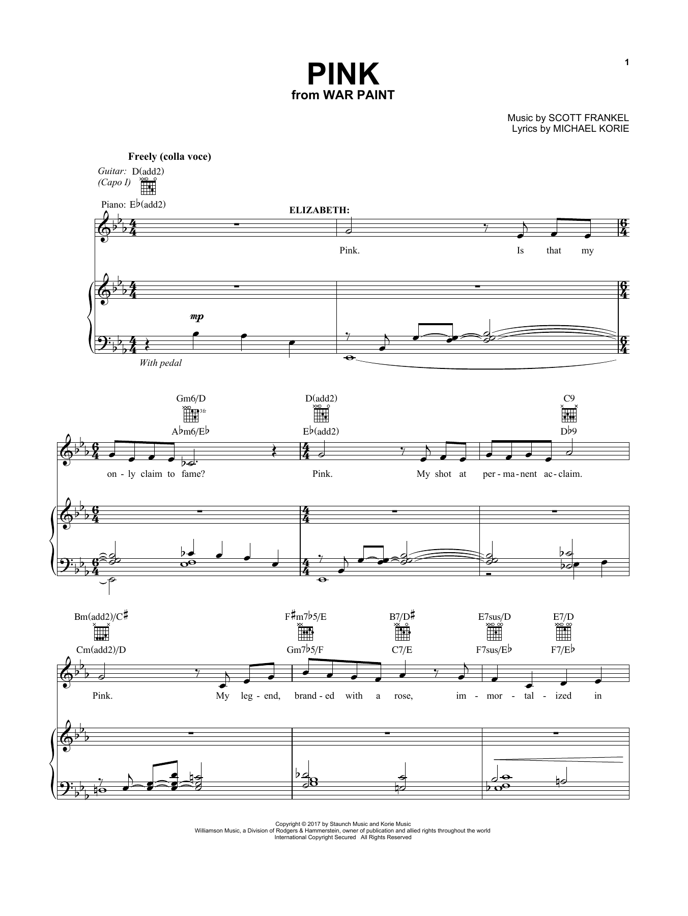 Christine Ebersole Pink (from War Paint) sheet music notes and chords arranged for Vocal Pro + Piano/Guitar