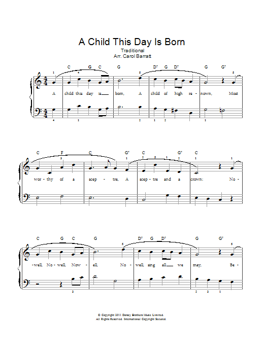Christmas Carol A Child This Day Is Born sheet music notes and chords arranged for Piano & Vocal