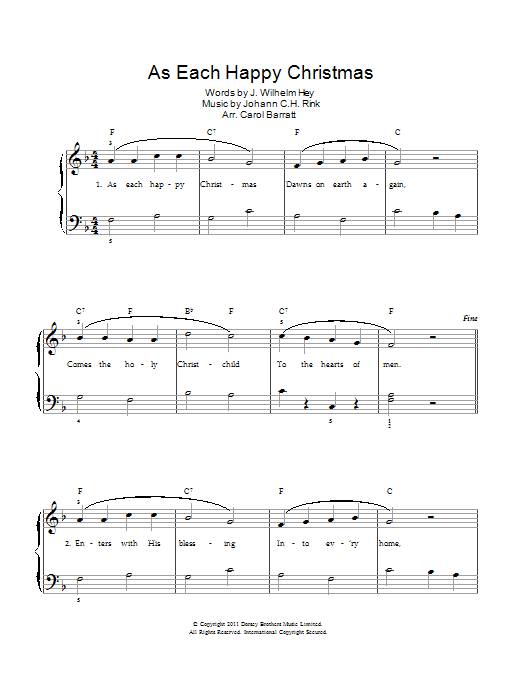 Christmas Carol As Each Happy Christmas sheet music notes and chords arranged for Piano & Vocal