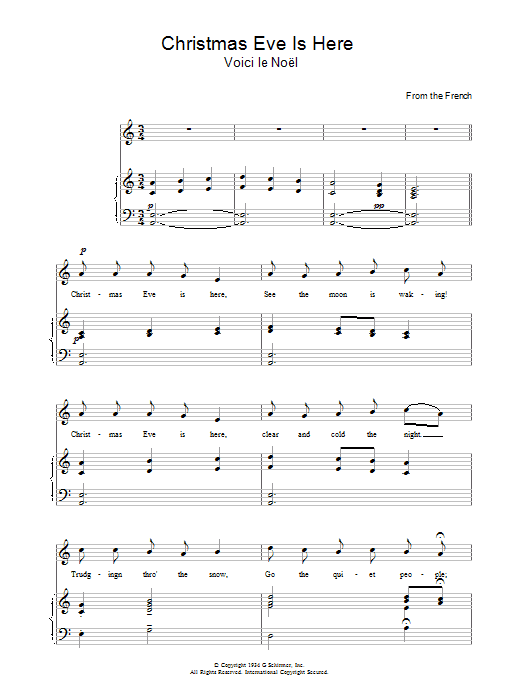 Christmas Carol Christmas Eve Is Here sheet music notes and chords arranged for Piano, Vocal & Guitar Chords