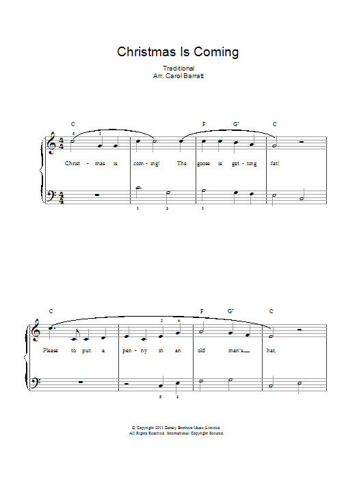 Christmas Carol Christmas Is Coming sheet music notes and chords arranged for Piano & Vocal