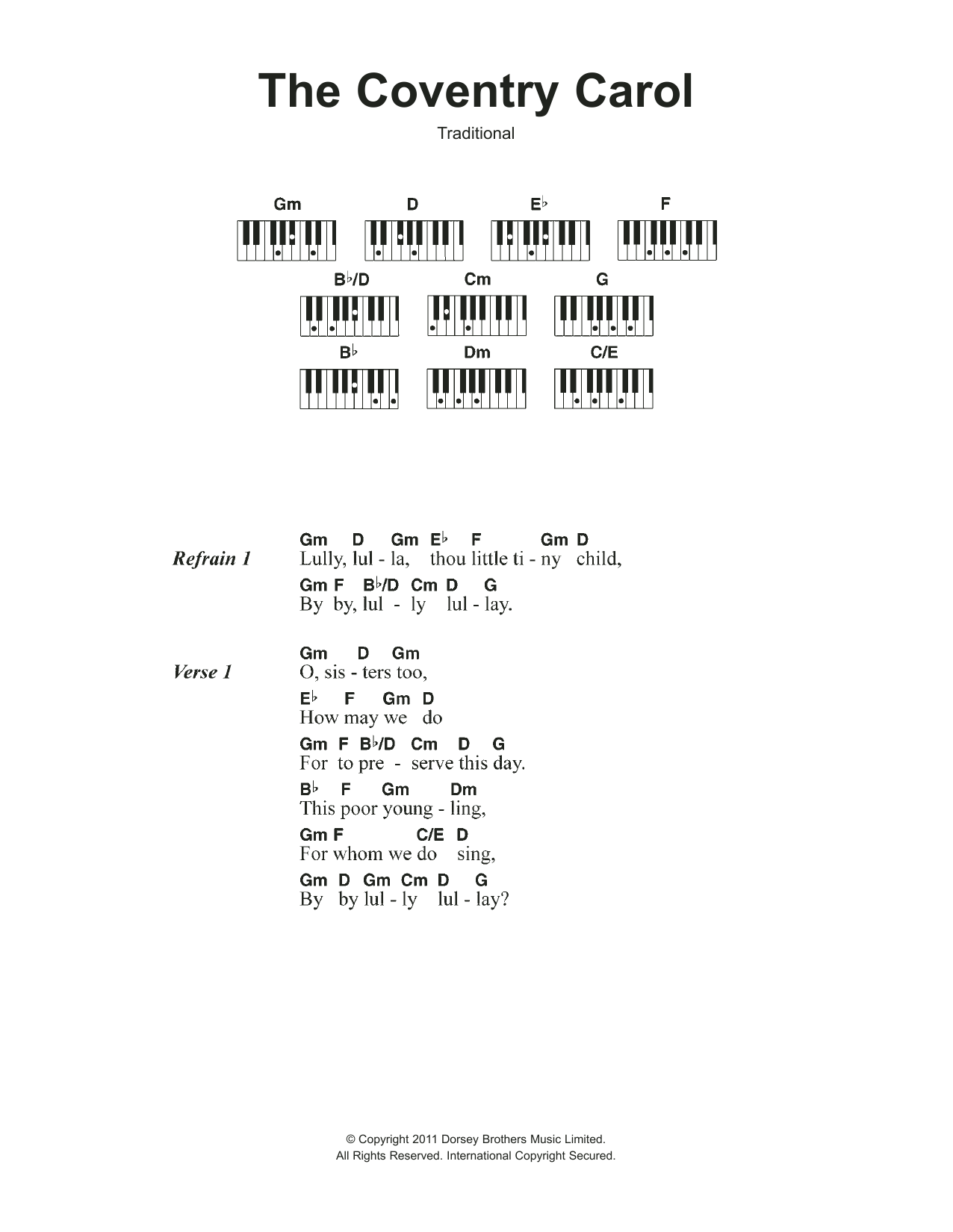 Christmas Carol Coventry Carol sheet music notes and chords arranged for Beginner Piano