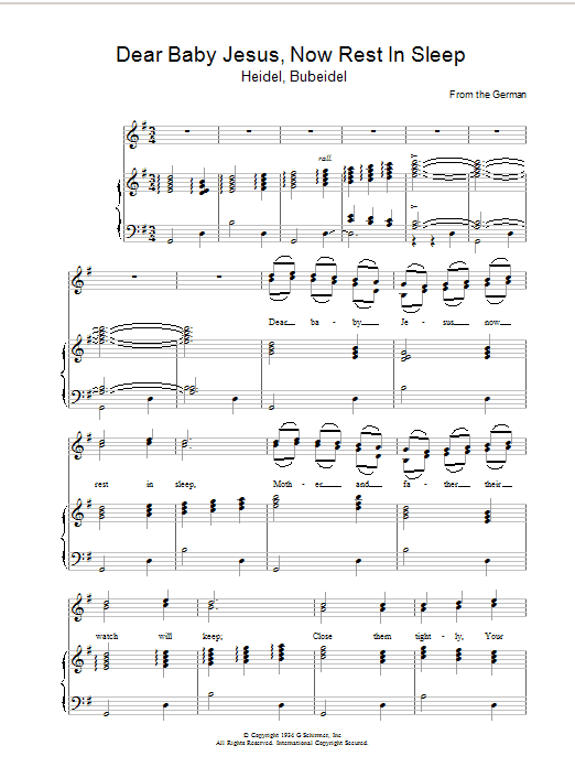 Christmas Carol Dear Baby Jesus, Now Rest In Sleep sheet music notes and chords arranged for Piano, Vocal & Guitar Chords