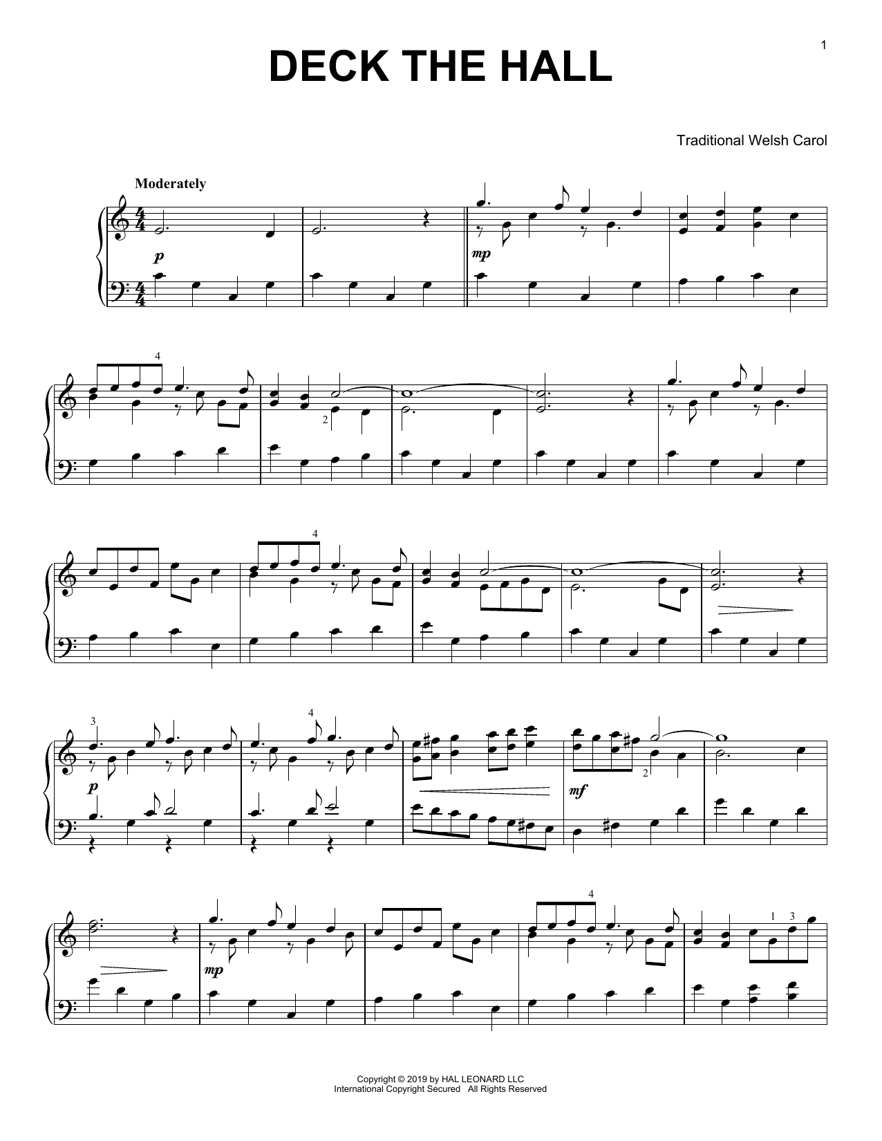 Christmas Carol Deck The Hall sheet music notes and chords arranged for Piano Solo