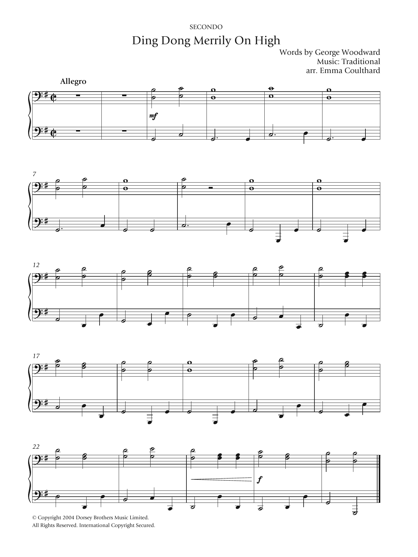 Christmas Carol Ding Dong! Merrily On High sheet music notes and chords arranged for 5-Finger Piano
