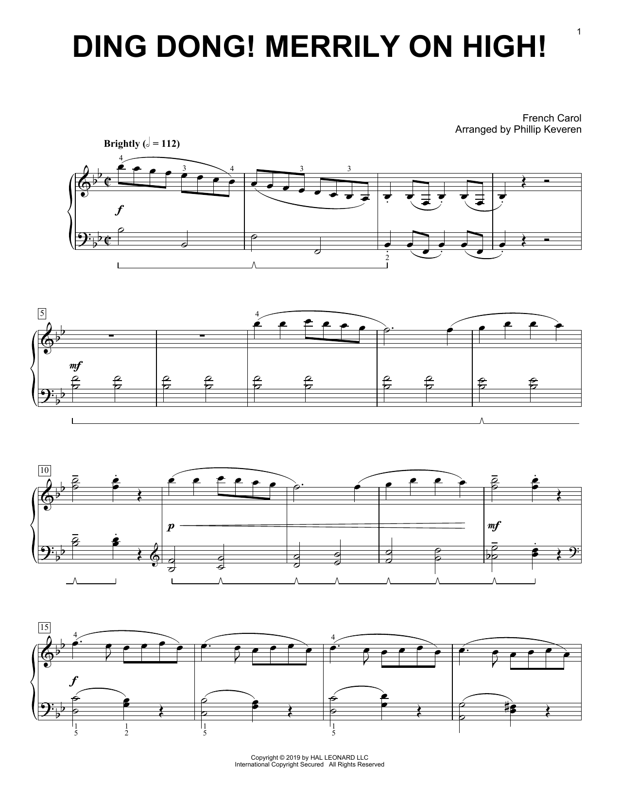 Christmas Carol Ding Dong! Merrily On High! [Classical version] (arr. Phillip Keveren) sheet music notes and chords arranged for Piano Solo